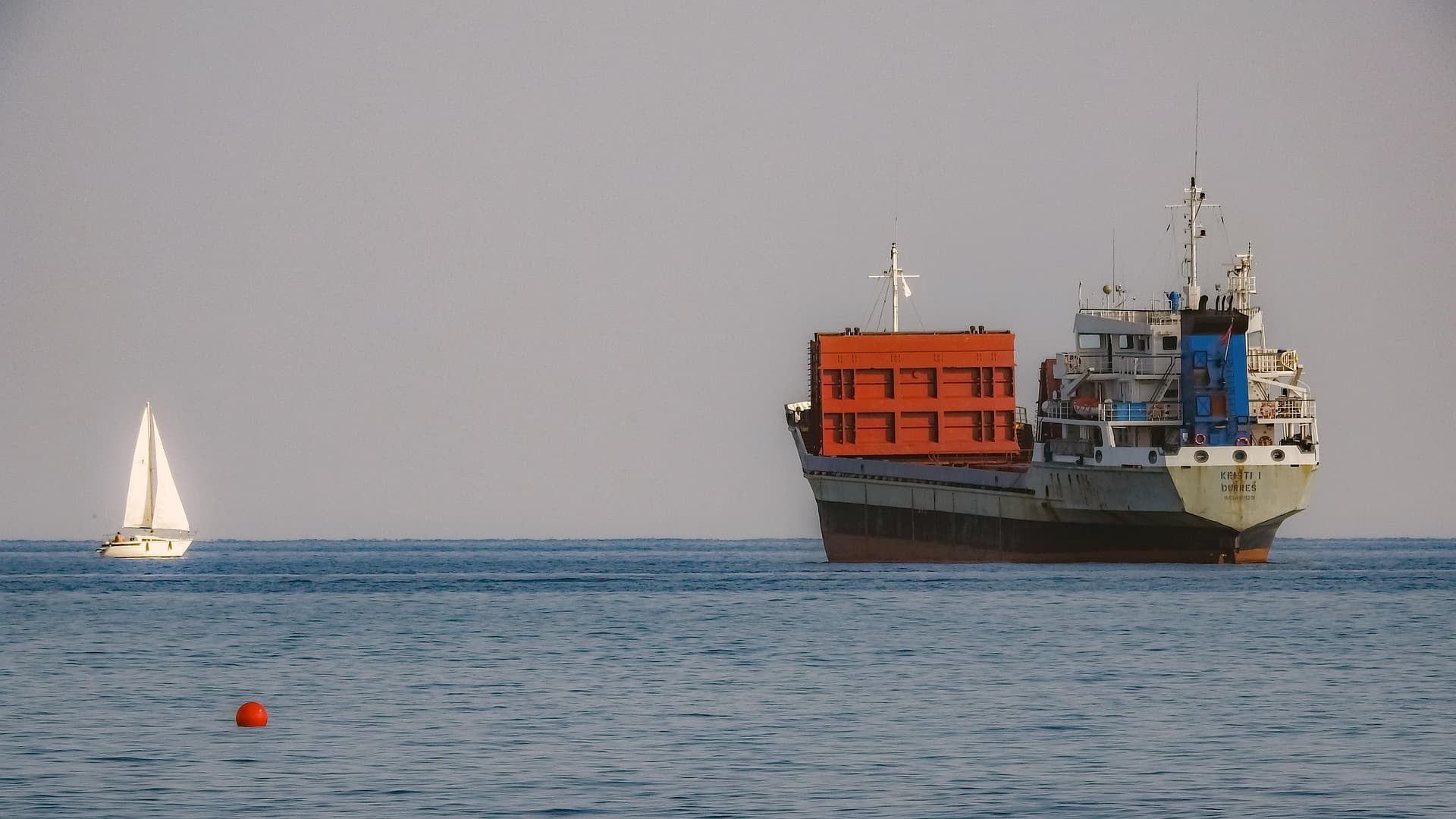 An oil tanker out in the open waters