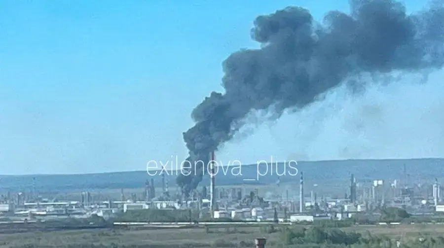 An image of the reported strike on Russian oil refinery